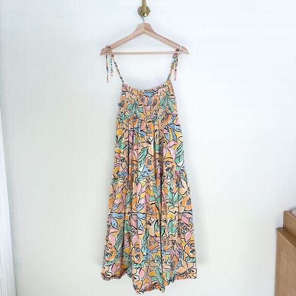ASTR The Label Marlene Floral Print Smocked Sleeveless Maxi Dress Orange L - Picture 2 of 11